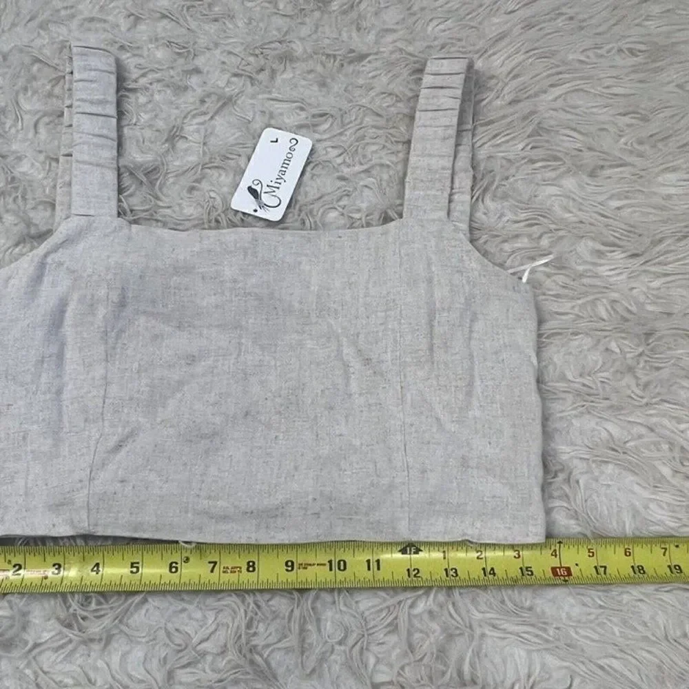 Lush Womens Open Back Linen Beige Cropped Tank Top Blouse NWT Size Large